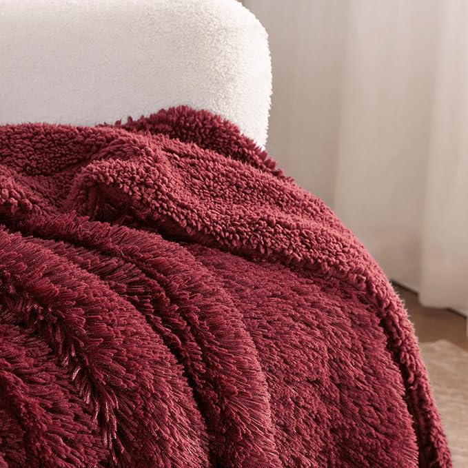 Bedsure GentleSoft Fluffy Burgundy Red Throw Blanket, Maroon Red Decor Gifts for Women, Soft Cozy Fuzzy Sherpa Fleece Plush Thick Warm Faux Fur Throws for Couch, Bed, Christmas Blanket for Mom, 50x60