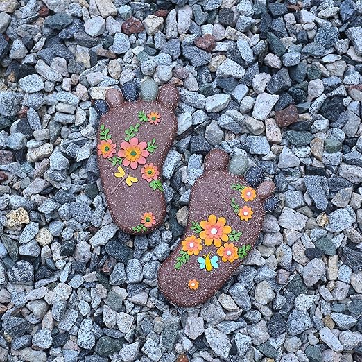Stepping Stones Outdoor - Garden Decorative Stones for Patio, Deck, Garden or Sidewalk Home Decor Footprint Shaped Stepping Stones Set of 2 （Dark Brown）