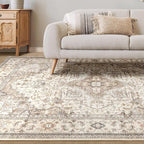 Washable Area Rugs for Living Room -10x12 Neutral Vintage Distressed Floral Farmhouse Boho Large Soft Floor Rug Indoor Non Slip Carpet for Living Room Bedroom Dining Room Office-Brown/Multi