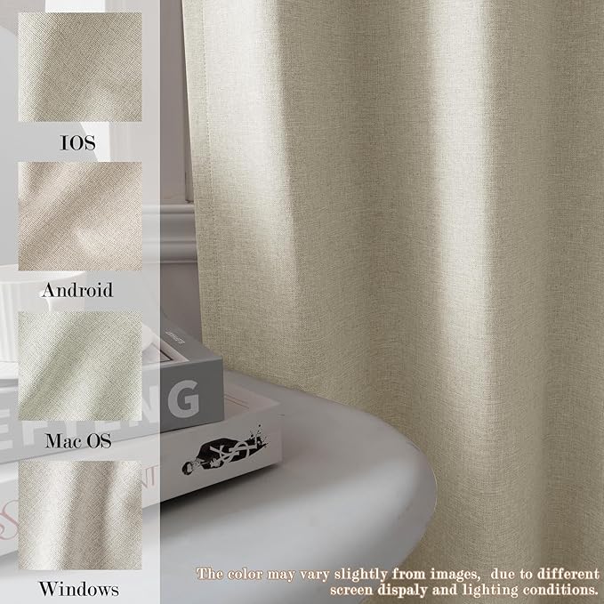 100" W x 84" L Faux Linen Room Divider Curtains, Full Blackout Pinch Pleated Drapes for Traverse Rod, Bedroom Divider Privacy Drapery with Hooks for Ceiling Track, 1 Panel, Ivory White