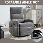 Manual Swivel Rocker Recliner Chair for Adults, Overstuffed Reclining Glider Chair for Nursing with Vibration Massage & Heat, Living Room Rocking Recliner 3-Stage backrest, Chenille Fabric Dark Gray