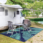 GENIMO Outdoor Rug 5' x 8' Waterproof for Patios Clearance, Reversible Outdoor Plastic Straw Camping Rug Carpet, Large Area Rugs Mats for RV, Camper, Deck, Balcony, Porch, Beach, Navy Blue&Jade Green