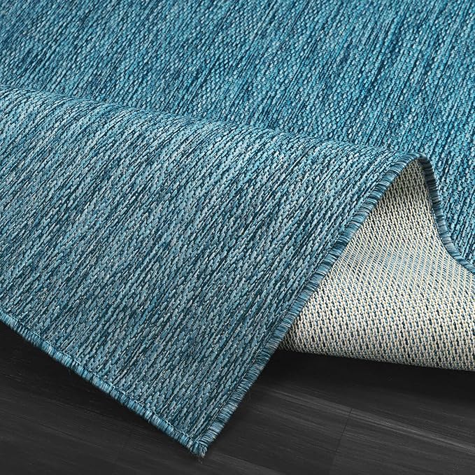 CAMILSON Outdoor Rug 9x12 Modern Area Rugs for Large Indoor and Outdoor Patios and Porches - Waterproof, Washable, Non-Shedding, Easy-to-Clean Outside Carpet (9 x 12, Solid - Aqua)