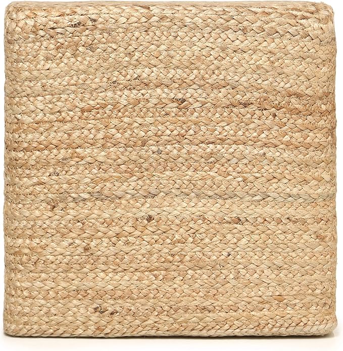 REDEARTH · Cube Pouf Foot Stool Ottoman - Jute Braided Pouffe Poof Accent Sitting Footrest for The Living Room, Bedroom, Nursery, Patio, Lounge & Other Rooms in The Home (14.5”x14.5”x16”; Natural)