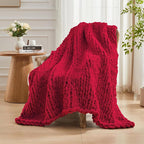Carriediosa Chunky Knit Throw Blanket 50" X 60", 100% Hand Made Large Chenille Loop Yarn Soft Fluffy Throws for Couch Sofa Bed, Big Crochet Cozy Heavy Thick Cable Woven Blankets, Red