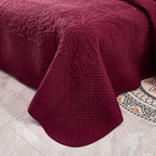 MarCielo 3-Piece 100% Cotton Oversized Bedspread Lightweight Quilt Coverlet Embroidery Farmhouse Bedding Set T0 (Wine Burgundy, Oversized King (118"x106"))