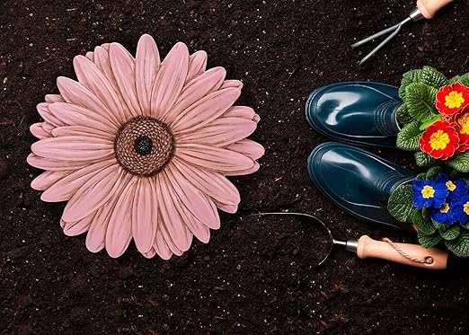 NAT & Jules Gerbera Daisy Flower Shaped Dimensional Indoor Outdoor 12 inch Cast Resin Decorative Garden Stepping Stone, Patio, Walkway Sculpture Yard Art, Pink