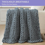 Bigacogo Chunky Knit Throw Blanket for Couch, 40x40 inches, 100% Hand Knitted with Thick Jumbo Chenille Yarn, Cozy Soft Large Rope Knot Cable Crochet Blankets for Sofa Bed Living Room, Iron Gray