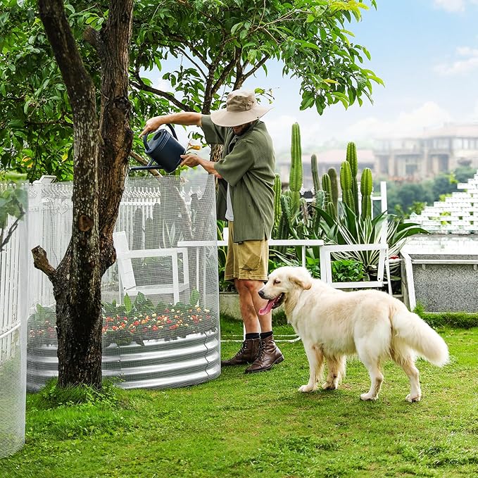 Land Guard 4×4×3ft Galvanized Raised Garden Bed Kit, Round Galvanized Planter Raised Garden Boxes Outdoor, Large Metal Raised Garden Beds for Vegetables, Silver