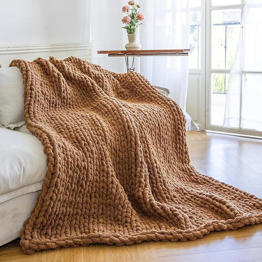 Chunky Knit Blanket - Luxury Soft Cozy 40 * 50 Throw Blanket,100% Woven Blanket Rope Knot Throw Blanket for Couch, Sofa, Home Decor, Gift - Machine Washable（Brown）