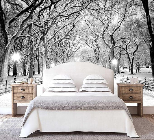 Beautiful 3D Snowy Forest Wallpaper Gray New York Park Landscape Wall Mural Living Room Bedroom (Not Peel and Stick)