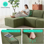 LINSY HOME Modular Sectional Sofa, 105" Boneless Couch U Shaped 3-Seat Sofa with 2 Ottomans, Corduroy Sectional Cloud Couches for Living Room, No Assembly Required, Green