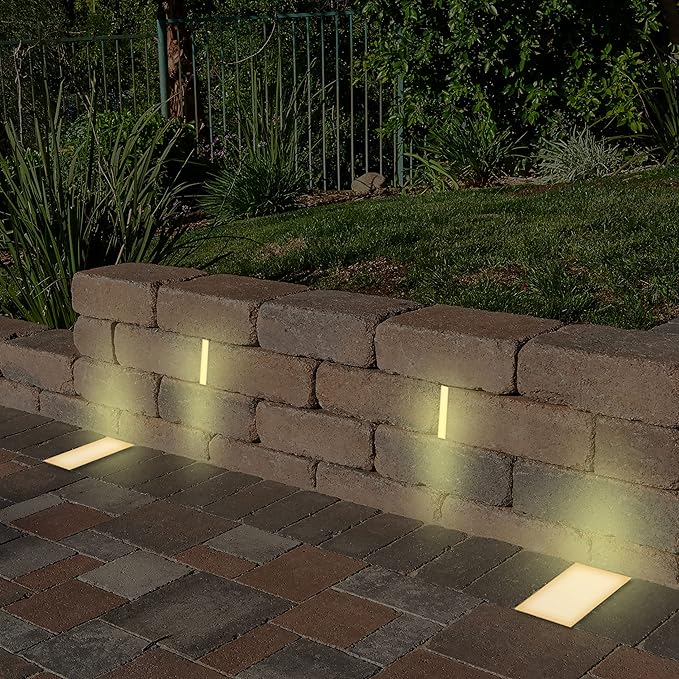 LUMENGY Paver Light Slim 0.5x4 Inch Glare-Free Steel Brick Lighting for Pavers, Walls, Driveway & Pathway Borders 2700K Warm White, Waterproof, Drive-Over Rated - 12V AC/DC