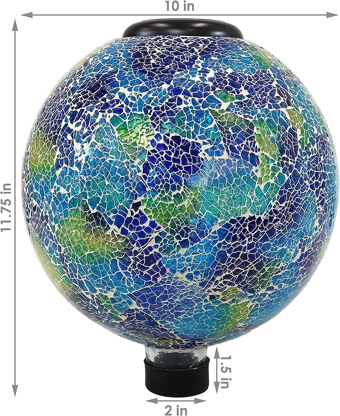 Sunnydaze 10 inch Solar Gazing Ball for Garden - Glass Outdoor Gazing Globe - Crackled Azul Terra