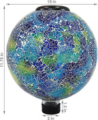 Sunnydaze Azul Terra 10" Crackled Glass Garden Gazing Globe with LED Solar Light - Set of 2