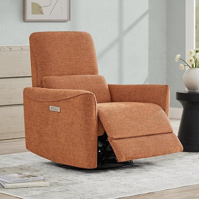 CHITA Power Recliner Chair Swivel Glider, FSC Certified Fabric Living Room Nursery Reclining Sofa Chair with Lumbar Support,Terracotta