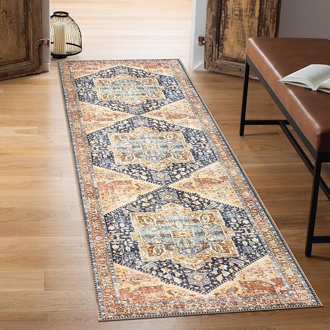 Keen Home Design 2x7 Rug - Machine Washable Runner Rug with Non-Slip Backing, Ideal for Hallway, Entryway, Kitchen, Laundry Room - Vintage, Easy Clean, Durable, Low Pile Rug - (2'6" x 7')