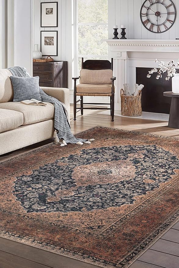 Keen Home Design 4x6 Rug - Machine Washable Area Rug with Non-Slip Backing, Ideal for Living Room, Dining Room, Bedroom - Vintage, Easy Clean, Durable, Low Pile Rug - (4' x 6')