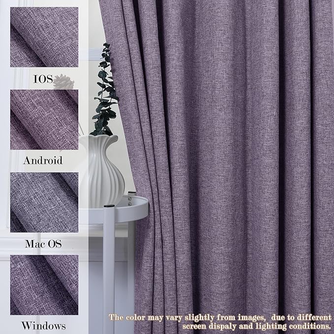 Violet Pinch Pleat 100% Blackout Drapes Linen Blend, Room Divider, Room Darkening, Energy Saving, Furniture Protecting, Light Blocking Extra Wide Privacy Curtains, 200Wx102L, 1 PC