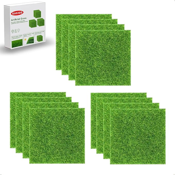 12 Packs 6 X 6 Inch Fake Grass Decor for Crafts, Artificial Grass for Dollhouse Miniature Ornament Projects, Model Turf Grass for DIY Fairy Garden Accessories and Decor Kit