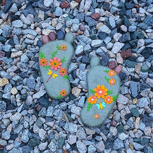 Stepping Stones - Resin Footprint Shaped Set of 2 (Light Gray)