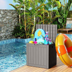 31 Gallon Resin Deck Box, Lockable Patio Outdoor Storage Box for Furniture, Garden Tools and Tools Storage, Waterproof Outside Storage Boxes - Grey