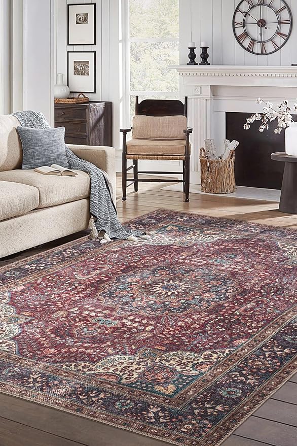Keen Home Design 5x7 Rug - Machine Washable Area Rug with Non-Slip Backing, Ideal for Living Room, Dining Room, Bedroom - Vintage, Easy Clean, Durable, Low Pile Rug - (5' x 7')