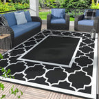 GENIMO 6' x 9' Outdoor Rug Waterproof for Patio Decor, Foldable Reversible Plastic Straw Area Rugs Mat for Camper, Morden Carpet for Outside, Rv, Deck, Porch, Picnic, Beach, Balcony, Black & White