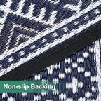 GAOMON Outdoor Rug Waterproof 8'x10', Reversible Outdoor Plastic Straw Rug, Boho Patio Rug, Indoor Outdoor Carpet, RV Mat Outside for Patio, Camp, Picnic, Balcony, Deck, Dark Blue/White(Bohemia)