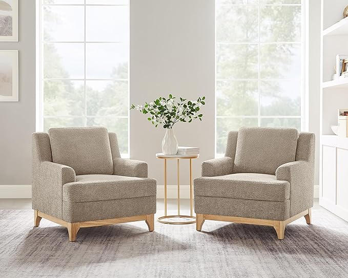 Oversized Accent Chair, Modern Boucle Armchair with Wood Legs, Modern Reading Chair with Thick Cushion, Comfy Chairs for Living Rooms, Bedrooms, Reading nooks and Apartments