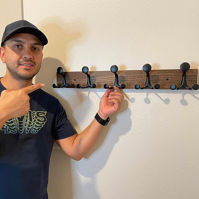 SKOLOO 24-Inch Wood Burnt Coat Rack Wall Mount with 5 Triple Hooks - Ideal for Family Entrances, Classrooms, and Pet Supplies Storage - Perfect Coat Hooks for Wall, Pack of 2