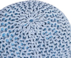 BIRDROCK HOME Round Pouf Ottoman | Cotton Braided Foot Stool with Bean Bag Filling | Boho Foot Rest for Living Room & Bedroom | Compact & Comfortable Seating, Lightweight & Soft | Soft Blue