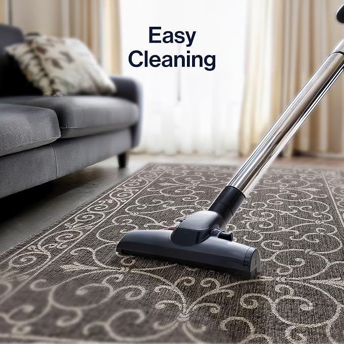 JONATHAN Y Vintage Filigree Indoor Outdoor Area Rug 9X12 Black/Gray, Charleston Textured Weave for Backyard, Patio, Porch, Easy-Cleaning, High Traffic, Pet-Friendly, Non-Shedding (SMB106G-9)