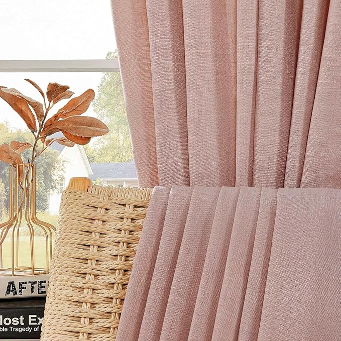Joydeco Linen Curtains for Living Room,Light Filtering Rod Pocket Back Tab Semi Sheer Drapes Window Long Curtains 108 inches Long Sheer Bliss