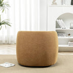 KINWELL 34" Wide Boucle Swivel Barrel Chair, No Assembly Round Upholstered Armchair Accent Chair Single Sofa Chair with Toss Pillow for Living Room and Bedroom, Brown