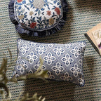 patdrea Designer Floral Linen Throw Pillow Covers,Blue French Cottage Flower Pattern Decorative Pillowcases Cushion for Bed Living Room Outdoor Car,Pack of 4