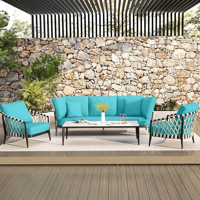 hyha Waterproof Couch Cushion Covers, Stretch Sofa Couch Seat Slipcover for Dog Washable, Non-Slip Waterproof Outdoor Cushion Covers for Patio Furniture Replacement (1 Piece for Small, Peacock Blue)