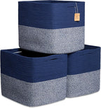 NaturalCozy 13x15x13 Kallax Storage Cubes Bins, 3 Pack | Cotton Rope Cube Storage Bin Woven Baskets for Organizing | Kallax Insert Storage Baskets for Shelves Organizer, Kids Toy, Closet Baby Nursery