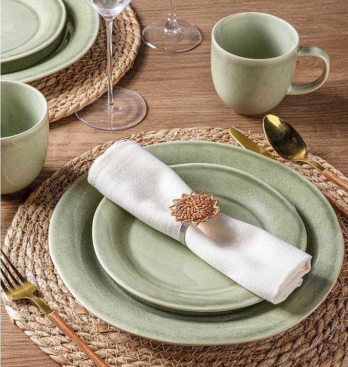 AmorArc Ceramic Dinnerware Sets, Handmade Stoneware Reactive Glaze Plates and Bowls Set, Scratch Resistant | Dishwasher & Microwave Safe Dishes Set, Service for 4 (12pc)