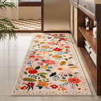Runner Rug for Hallways Kitchen Rug Non Slip 2'6''x8' Washable Rugs with Rubber Backing Soft Floral Carpet Runner for Hallways, Kitchen, Laundry, Bedroom, Bathroom(Beige)