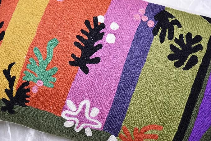 Lumbar Matisse Decorative Pillow Cover Art Nouveau Toss Pillowcase Farmhouse Chair Cushion Contemporary Pillowsham Mid-Century Couch Cushions Hand Embroidered Pillow Wool 18x18