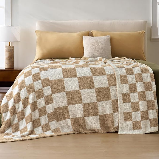Joiedomi Twin Blanket for Couch Bed, Checkered Knitted Blankets Gifts for Women Mom Girls, Cozy Cute Soft Throw Home Room Decor Aesthetic for Women Mothers Birthday Gifts 60x80 Inches