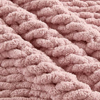 Carriediosa Chunky Knit Throw Blanket 60" X 80" Twin, 100% Hand Made Large Chenille Loop Yarn Soft Fluffy Throws for Couch Sofa Bed, Big Crochet Cozy Heavy Thick Cable Woven Blankets, Dusty Pink