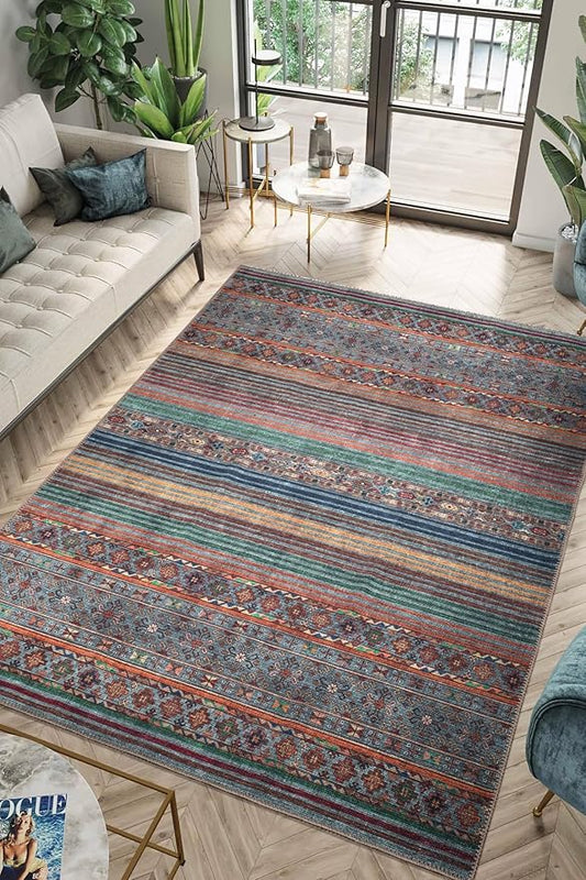 Keen Home Design 9x12 Rug - Machine Washable Area Rug with Non-Slip Backing, Ideal for Living Room, Dining Room, Bedroom - Vintage, Easy Clean, Durable, Low Pile Rug - (9' x 12')