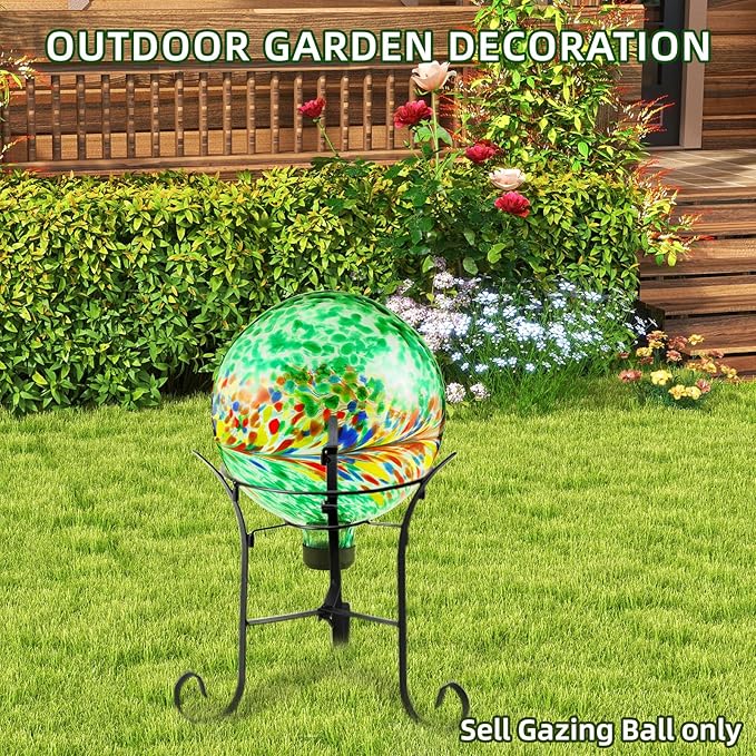 VOREEN 10-Inch Glass Gazing Ball, Outdoor Gazing Globe, Reflective Ball Yard Decoration for Homes, Patio, Lawn and Gardens, Gift for Mom Wife Friend, Phoenix Tail Design, Green