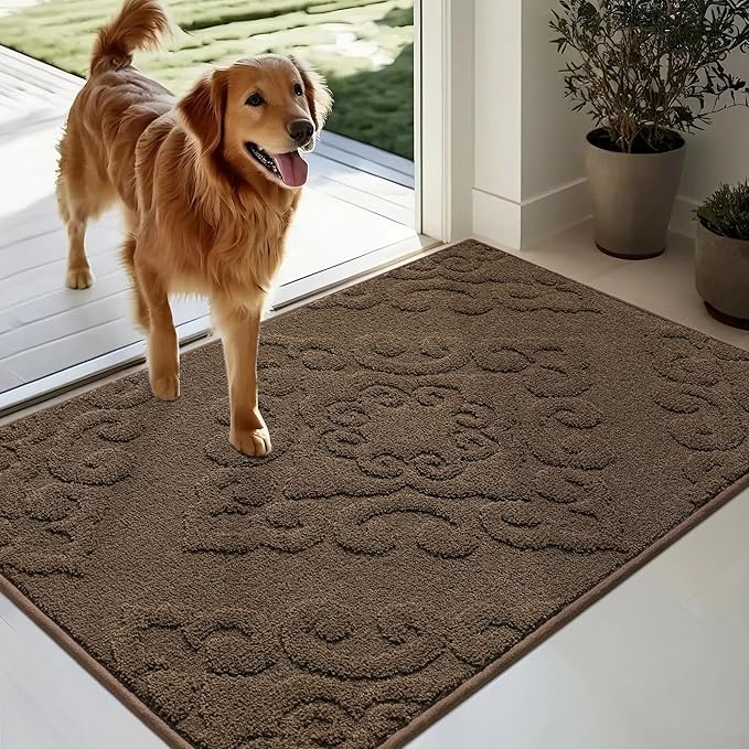 COSY HOMEER-Door-Mat-Non-Slip-Entryway-Rug 24”x36” Absorbent Welcome Mats Washable Dirt Trapper Door Mat Entrance Floor Mats for Front Back Doormats and Wet Shoes,Brown