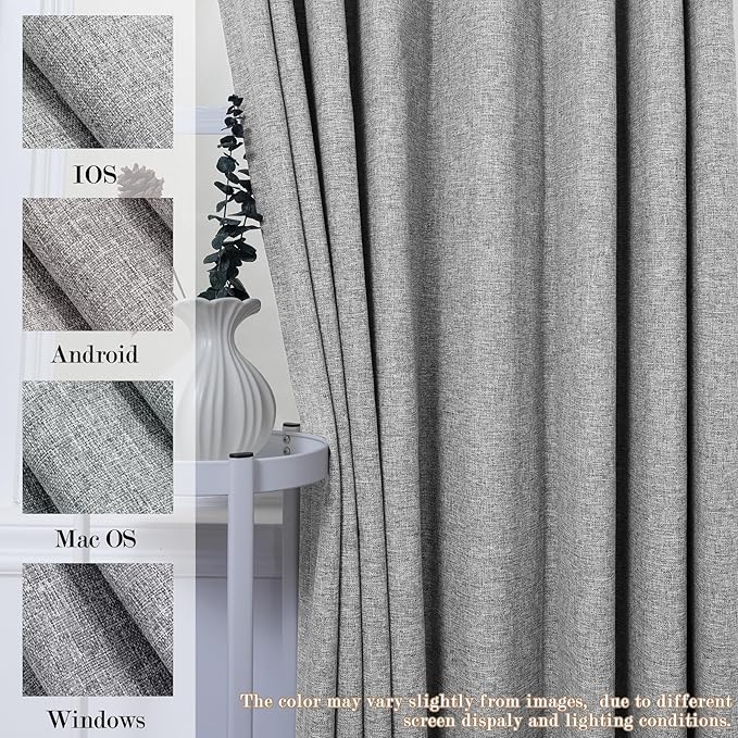 Light Grey Pinch Pleat 100% Blackout Drapes Linen Blend, Room Divider, Room Darkening, Energy Saving, Furniture Protecting, Light Blocking Extra Wide Privacy Curtains, 200Wx102L, 1 PC