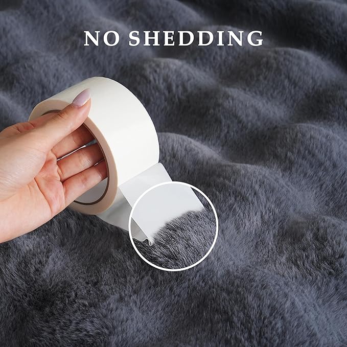 BENVWE Faux Fur Throw Blanket for Couch – Cozy Fuzzy Soft Plush Fluffy Thick Luxury Minky Bubble Blanket for Living Room Home Decor – Fathers Day Birthday Gifts for Women and Men, Grey, 51" x 63"