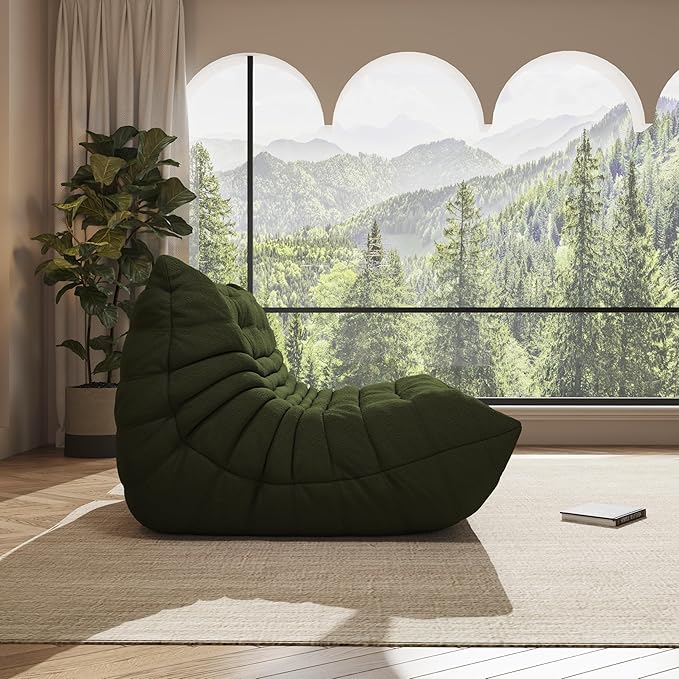 Bean Bag Chair, Oversized Loveseat Fireside Chair for Adults, 2 Seater with Memory Foam Filled, Lazy Sofa Lounge Floor Sofa for Living Room, Bedroom, Office, No Assembly Required. (Green)