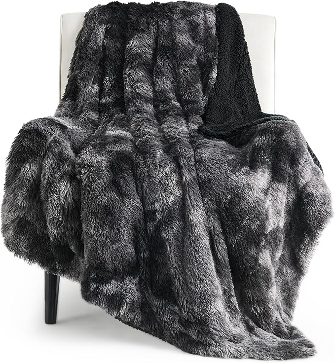 Bedsure GentleSoft Fluffy Black Blanket Cozy Gifts for Men, Black Home Decor Soft Fuzzy Plush Thick Warm Sherpa Fleece Faux Fur Throw Blanket for Couch Bed, Living Room College Dorm Decor, 50x60